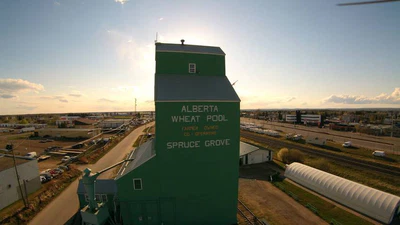 Iconic Spruce Grove Wheat Pool Grain Elevator, overlooking highway 16A.